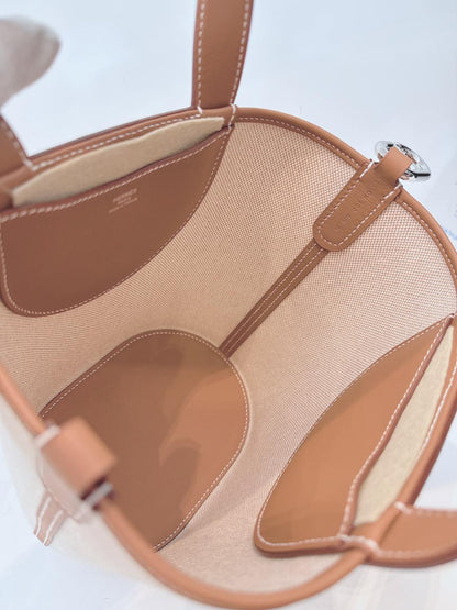 ECRU BEIGE GOLD CANVAS AND LEATHER IN-THE-LOOP 18 PALLADIUM HARDWARE