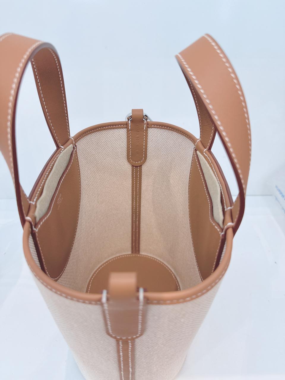 ECRU BEIGE GOLD CANVAS AND LEATHER IN-THE-LOOP 18 PALLADIUM HARDWARE