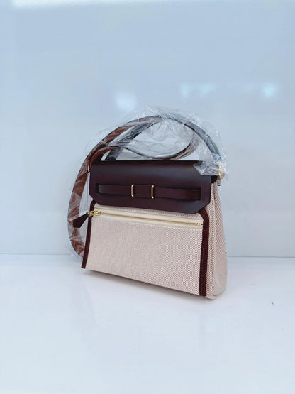 ECRU BEIGE EBENE CANVAS HERBAG MINI ZIP 20 GOLD HARDWARE