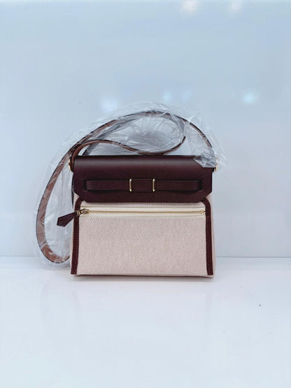 ECRU BEIGE EBENE CANVAS HERBAG MINI ZIP 20 GOLD HARDWARE