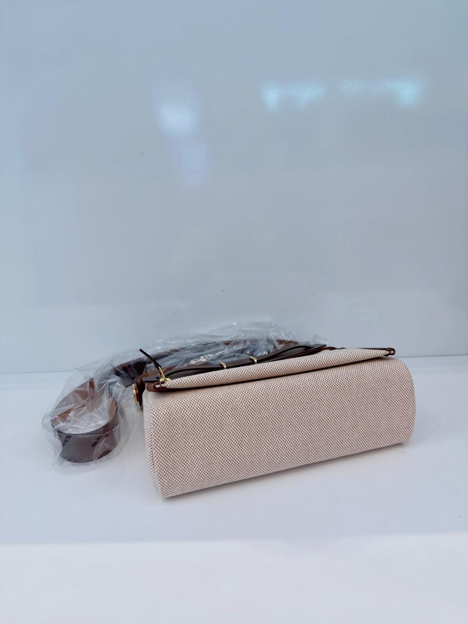 ECRU BEIGE EBENE CANVAS HERBAG MINI ZIP 20 GOLD HARDWARE