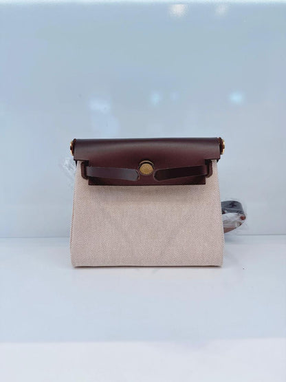 ECRU BEIGE EBENE CANVAS HERBAG MINI ZIP 20 GOLD HARDWARE