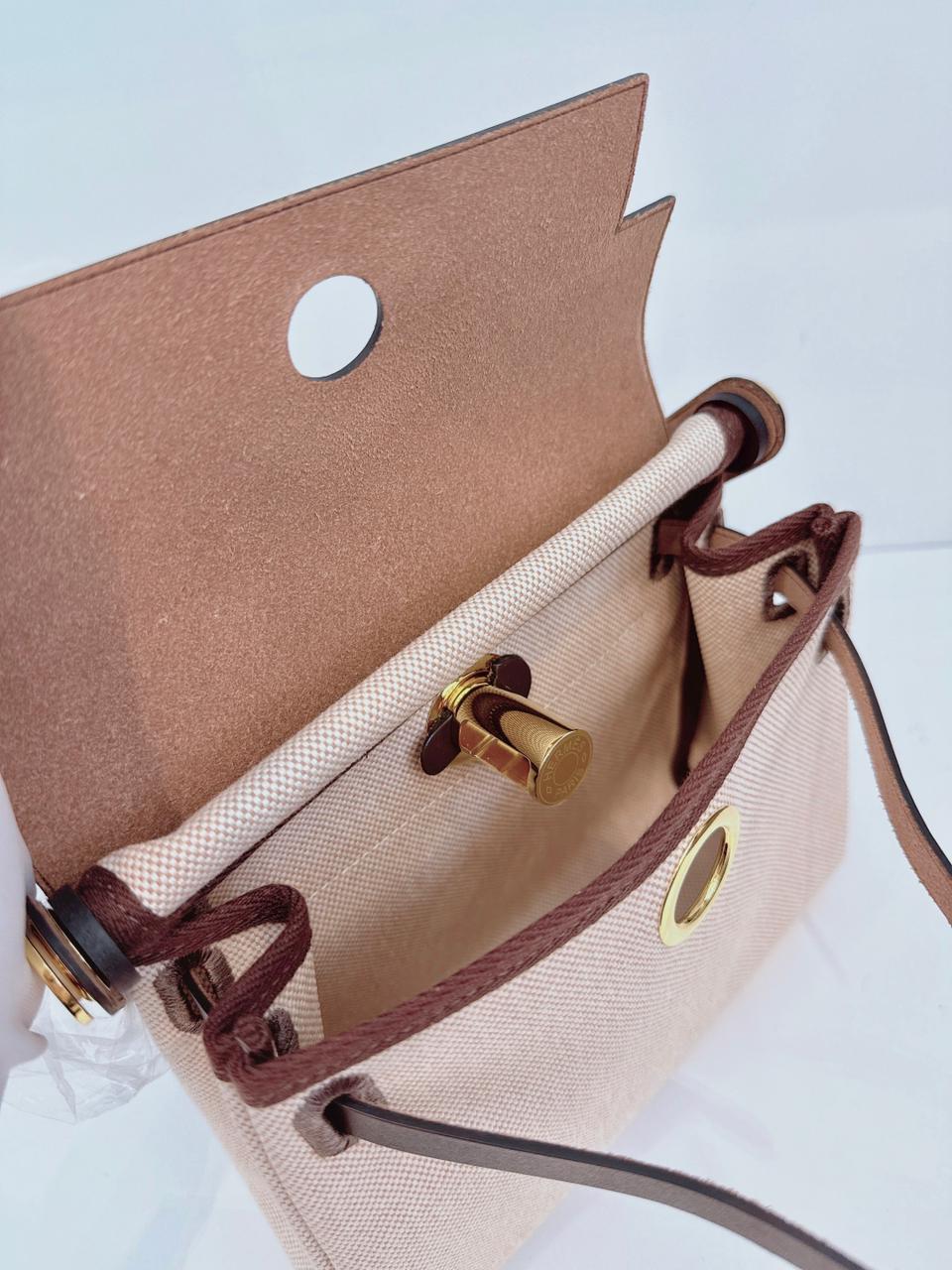 ECRU BEIGE EBENE CANVAS HERBAG MINI ZIP 20 GOLD HARDWARE