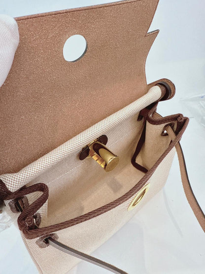 ECRU BEIGE EBENE CANVAS HERBAG MINI ZIP 20 GOLD HARDWARE