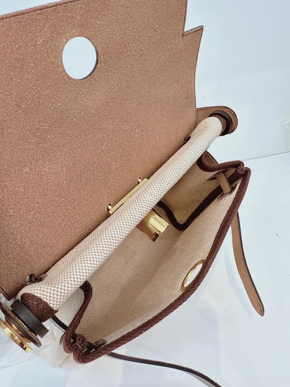 ECRU BEIGE EBENE CANVAS HERBAG MINI ZIP 20 GOLD HARDWARE