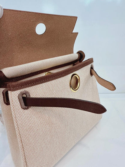 ECRU BEIGE EBENE CANVAS HERBAG MINI ZIP 20 GOLD HARDWARE