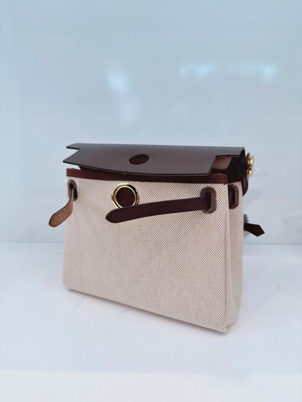 ECRU BEIGE EBENE CANVAS HERBAG MINI ZIP 20 GOLD HARDWARE