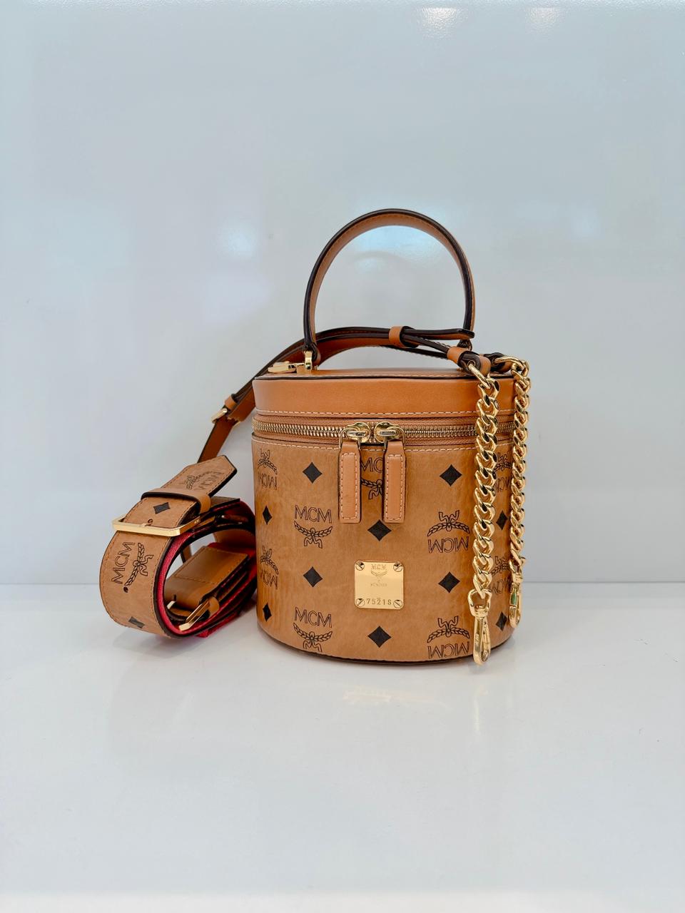 COGNAC VISETOS MONOGRAM SMALL CYLINDER CROSSBODY BAG