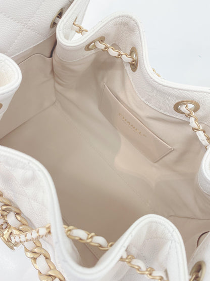 WHITE GRAINED CALFSKIN LEATHER SMALL CHANEL 25 BAG