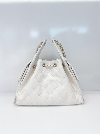 WHITE GRAINED CALFSKIN LEATHER SMALL CHANEL 25 BAG