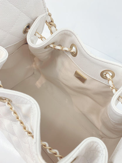 WHITE GRAINED CALFSKIN LEATHER SMALL CHANEL 25 BAG