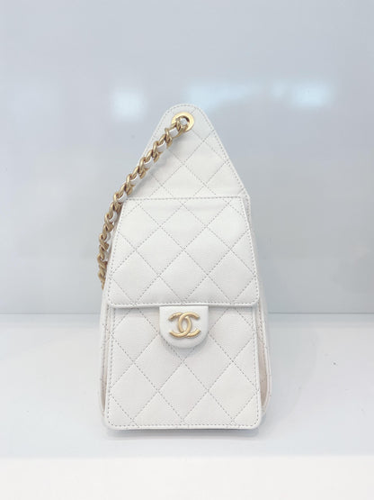 WHITE GRAINED CALFSKIN LEATHER SMALL CHANEL 25 BAG