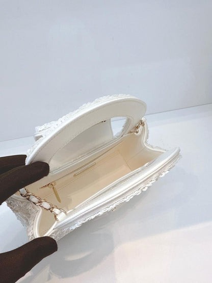 WHITE SEQUINS MINI KELLY SHOPPING BAG