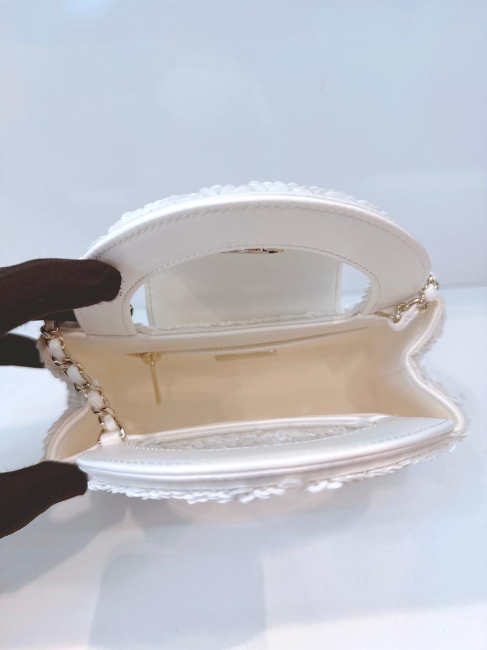 WHITE SEQUINS MINI KELLY SHOPPING BAG