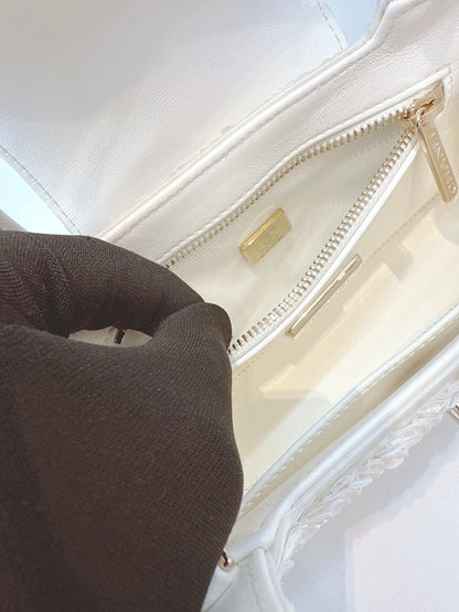 WHITE SEQUINS MINI KELLY SHOPPING BAG