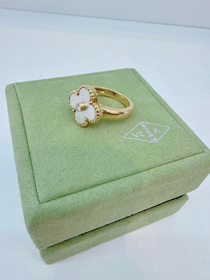 MOTHER OF PEARL YELLOW GOLD VINTAGE ALHAMBRA RING 52