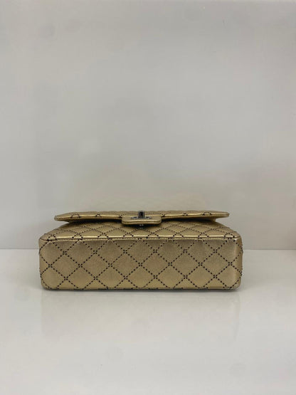 GOLD METALLIC CALFSKIN WILD STITCH SURPIQUE MEDIUM CLASSIC DOUBLE FLAP HANDBAG