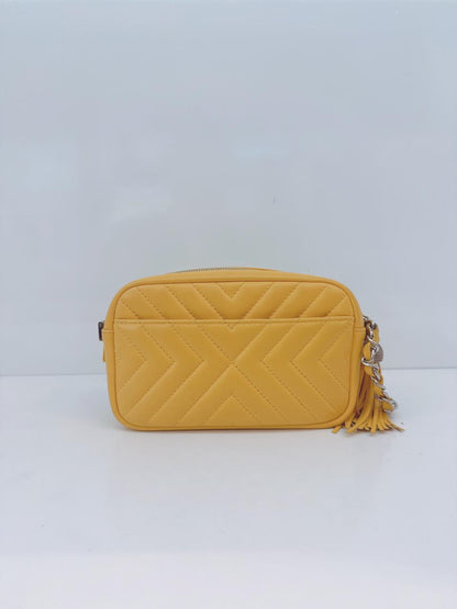 YELLOW LAMBSKIN CHEVRON LEATHER CC TASSEL CAMERA BAG