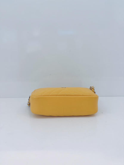 YELLOW LAMBSKIN CHEVRON LEATHER CC TASSEL CAMERA BAG