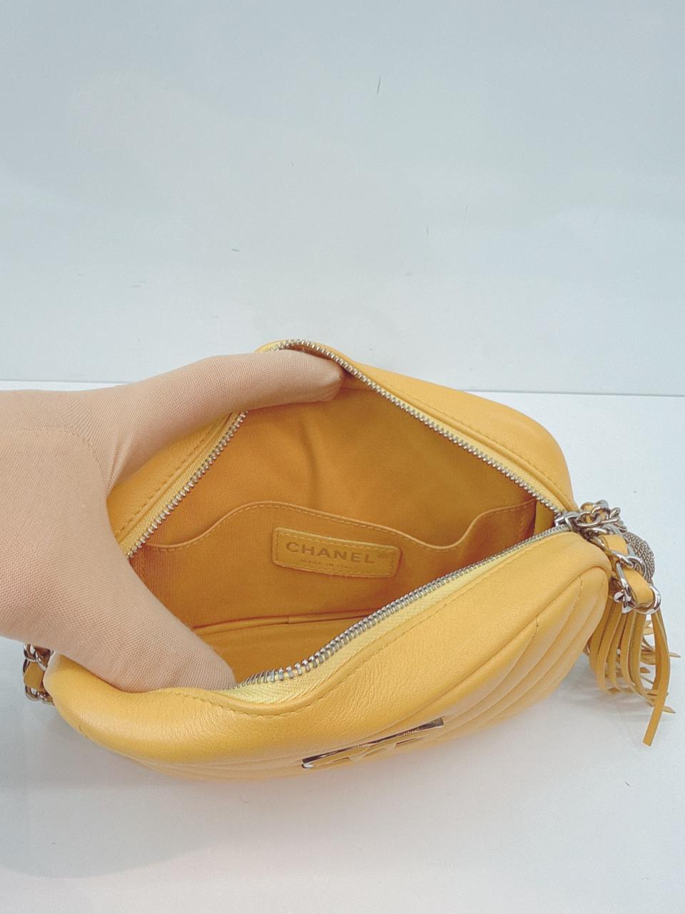 YELLOW LAMBSKIN CHEVRON LEATHER CC TASSEL CAMERA BAG