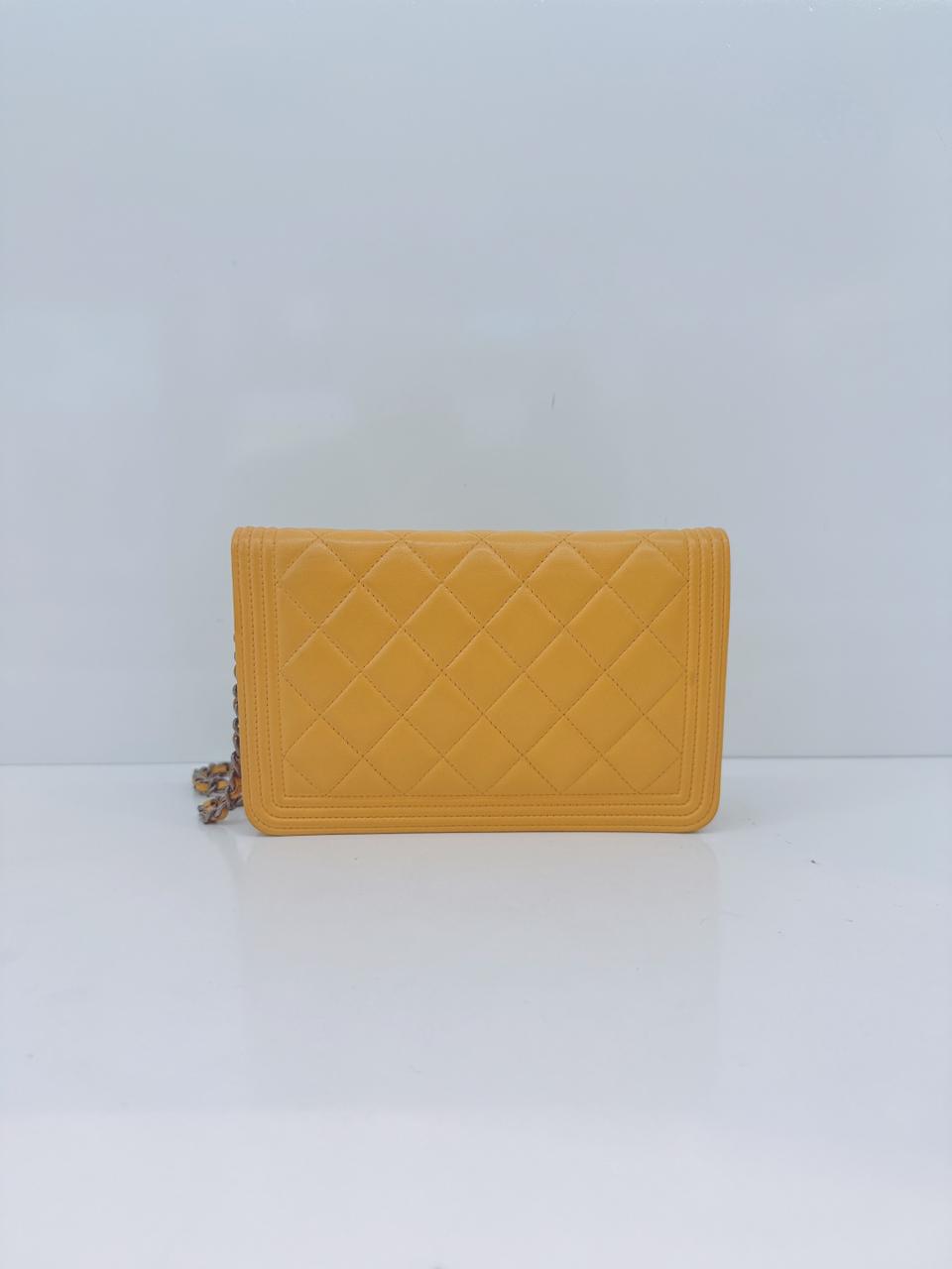 YELLOW LAMBSKIN LEATHER BOY WALLET ON CHAIN