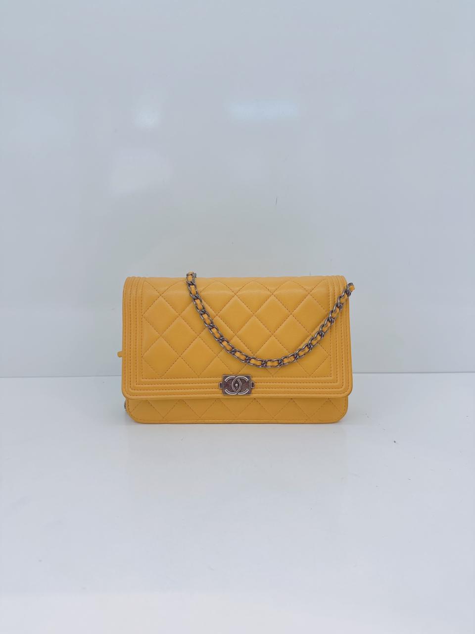 YELLOW LAMBSKIN LEATHER BOY WALLET ON CHAIN