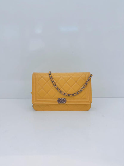 YELLOW LAMBSKIN LEATHER BOY WALLET ON CHAIN