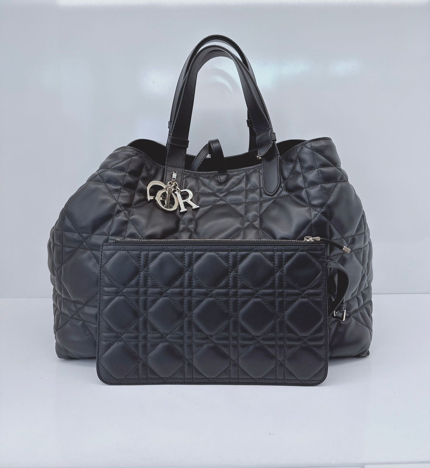BLACK MACROCANNAGE CALFSKIN LARGE DIOR TOUJOURS BAG