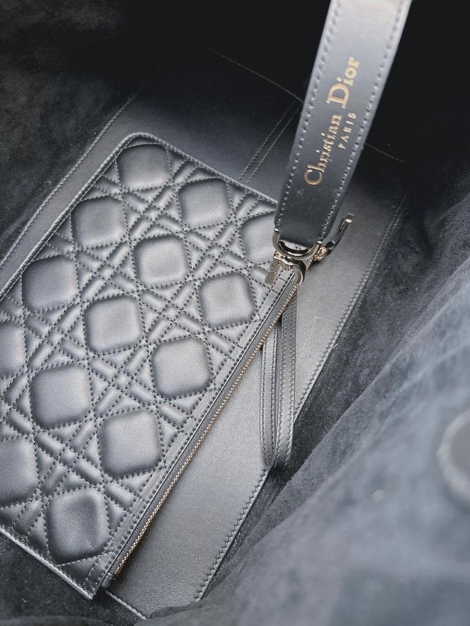 BLACK MACROCANNAGE CALFSKIN LARGE DIOR TOUJOURS BAG