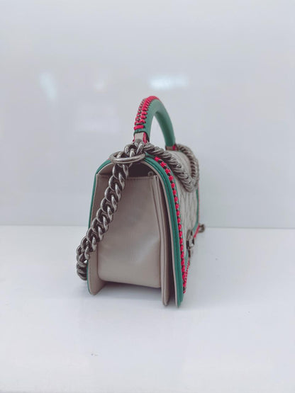 TRICOLOR LAMBSKIN LEATHER MEDIUM BOY TOP HANDLE FLAP BAG