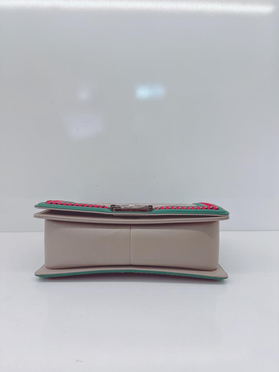 TRICOLOR LAMBSKIN LEATHER MEDIUM BOY TOP HANDLE FLAP BAG