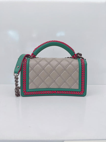 TRICOLOR LAMBSKIN LEATHER MEDIUM BOY TOP HANDLE FLAP BAG