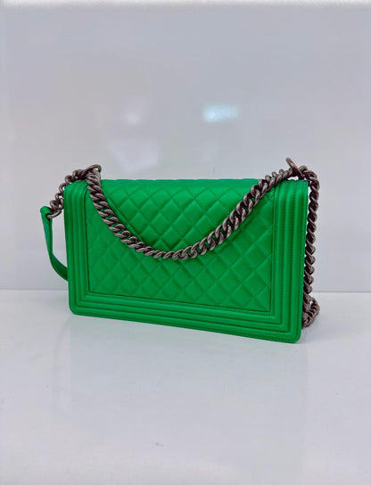 METALLIC GREEN QUILTED CALFSKIN LEATHER NEW MEDIUM BOY BAG