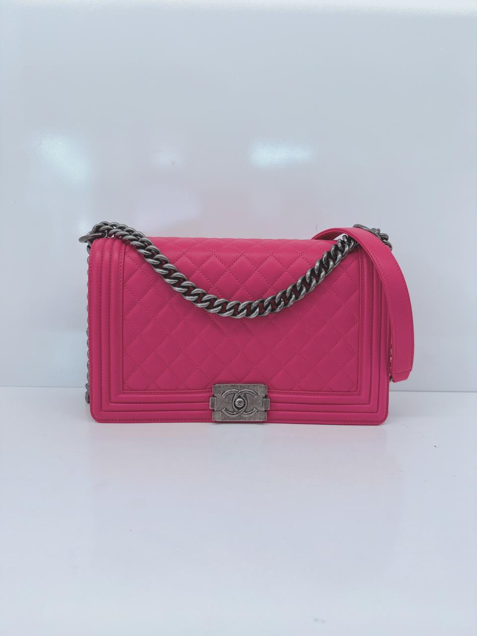 PINK LAMBSKIN LEATHER NEW MEDIUM BOY FLAP BAG