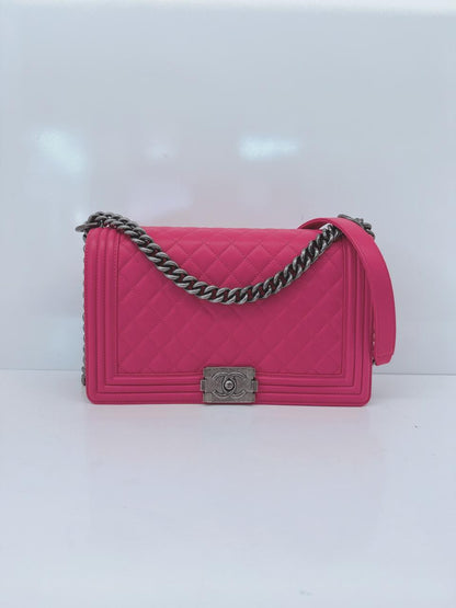 PINK LAMBSKIN LEATHER NEW MEDIUM BOY FLAP BAG