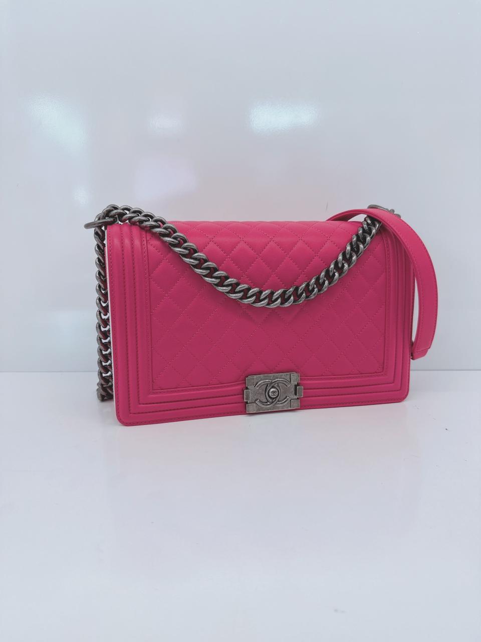 PINK LAMBSKIN LEATHER NEW MEDIUM BOY FLAP BAG