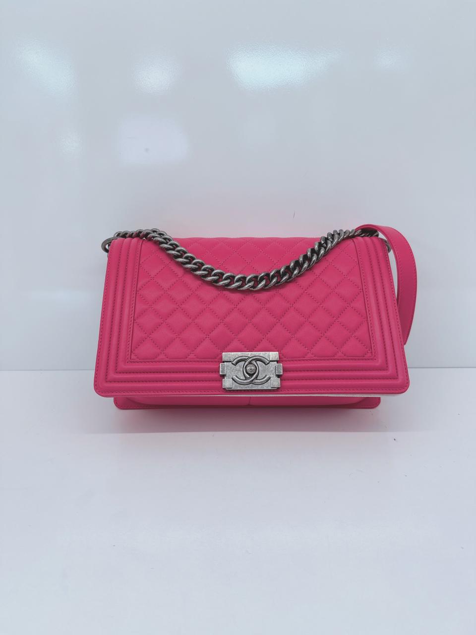 PINK LAMBSKIN LEATHER NEW MEDIUM BOY FLAP BAG