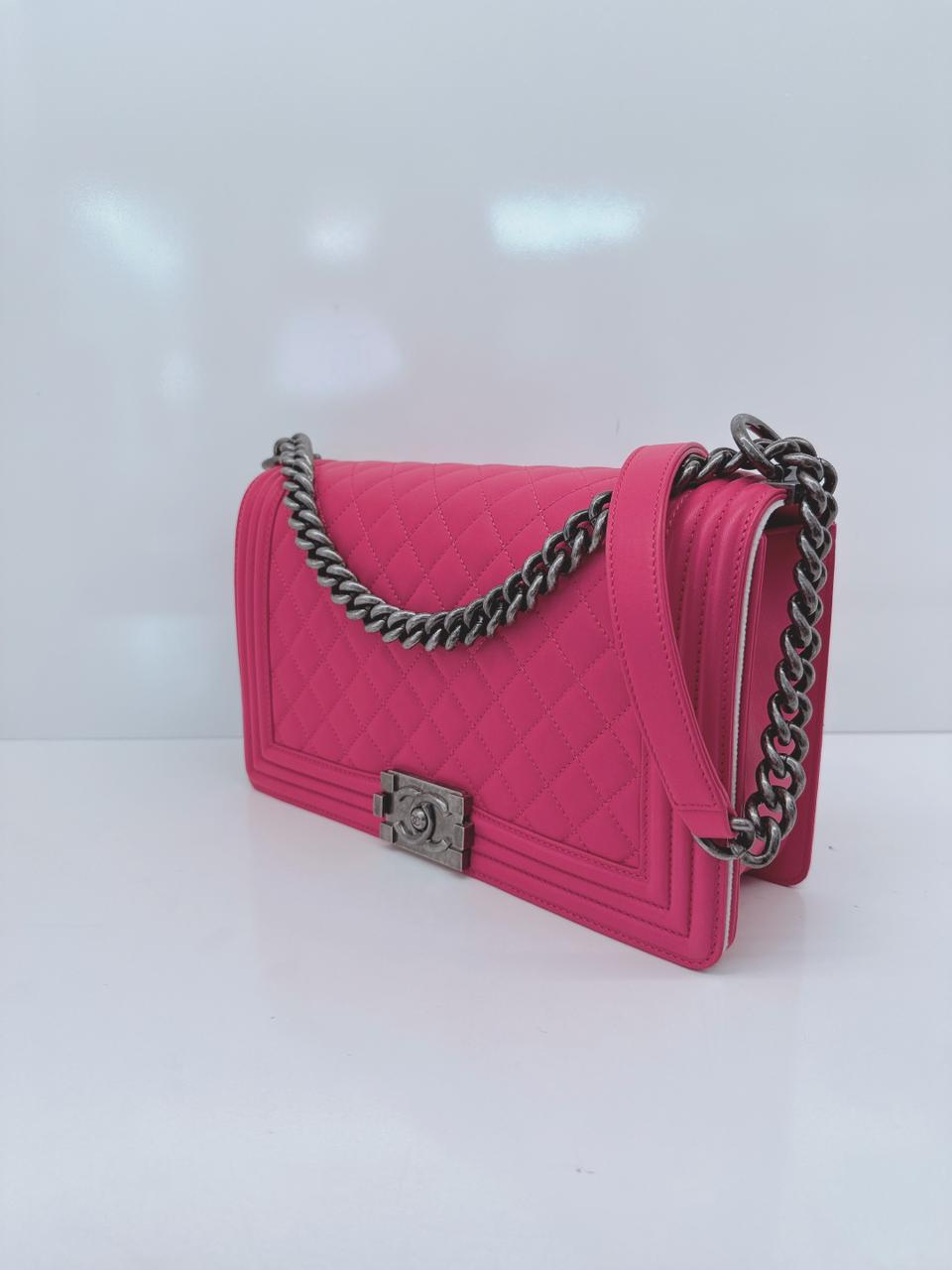 PINK LAMBSKIN LEATHER NEW MEDIUM BOY FLAP BAG