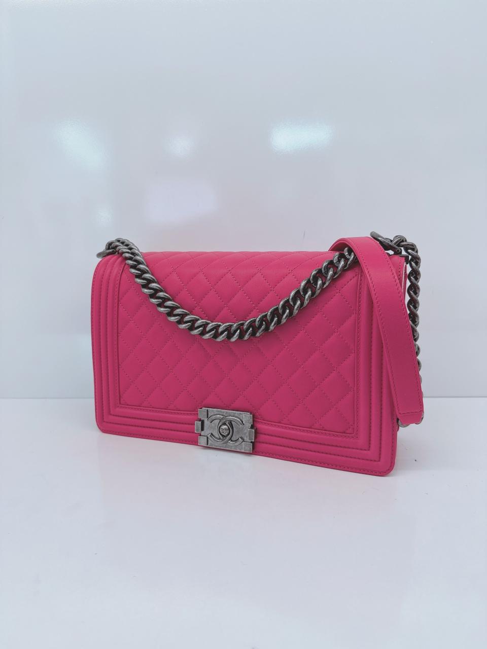PINK LAMBSKIN LEATHER NEW MEDIUM BOY FLAP BAG