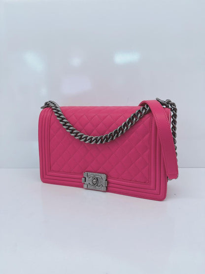 PINK LAMBSKIN LEATHER NEW MEDIUM BOY FLAP BAG