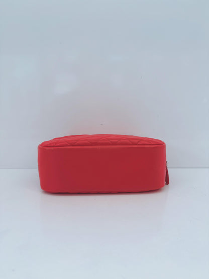 CORAL QUILTED LAMBSKIN LEATHER CURVY POUCH COSMETIC CASE