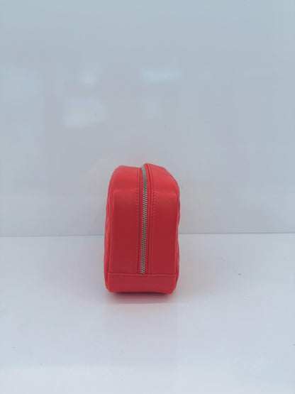 CORAL QUILTED LAMBSKIN LEATHER CURVY POUCH COSMETIC CASE