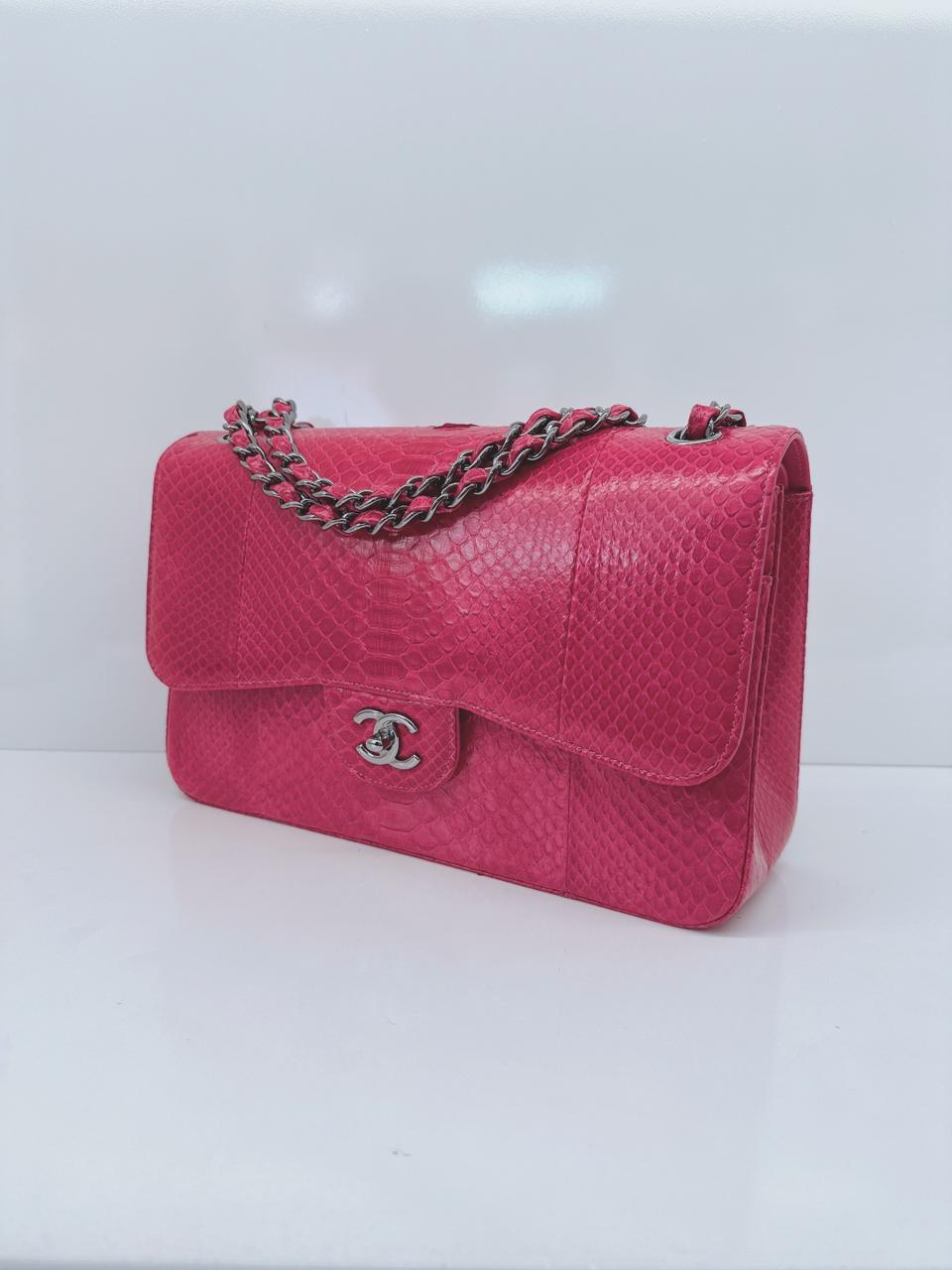 PINK PYTHON LEATHER LARGE JUMBO CLASSIC DOUBLE FLAP BAG