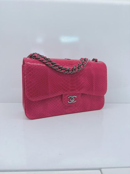 PINK PYTHON LEATHER LARGE JUMBO CLASSIC DOUBLE FLAP BAG