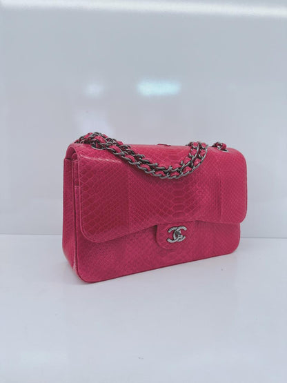 PINK PYTHON LEATHER LARGE JUMBO CLASSIC DOUBLE FLAP BAG