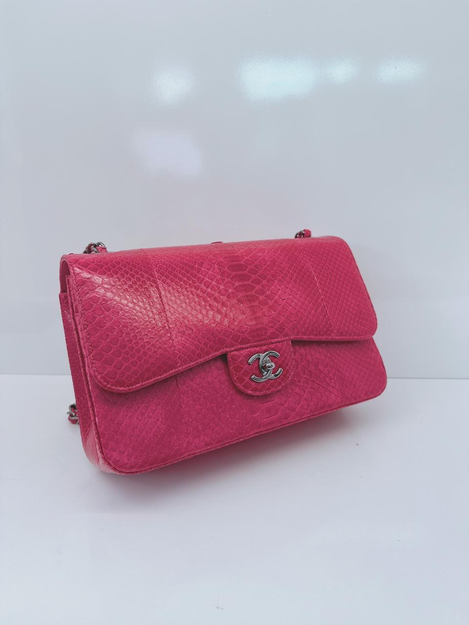 PINK PYTHON LEATHER LARGE JUMBO CLASSIC DOUBLE FLAP BAG
