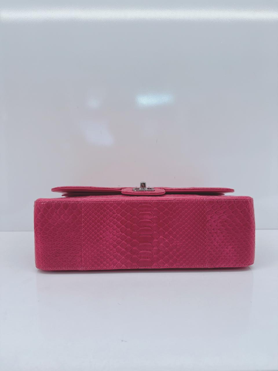 PINK PYTHON LEATHER LARGE JUMBO CLASSIC DOUBLE FLAP BAG