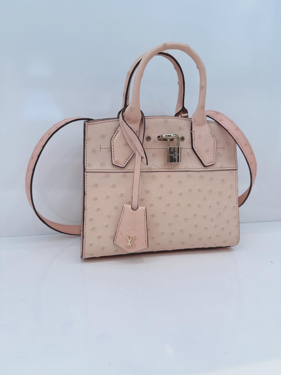 PINK OSTRICH LEATHER CITY STREAMER MINI SHOULDER BAG