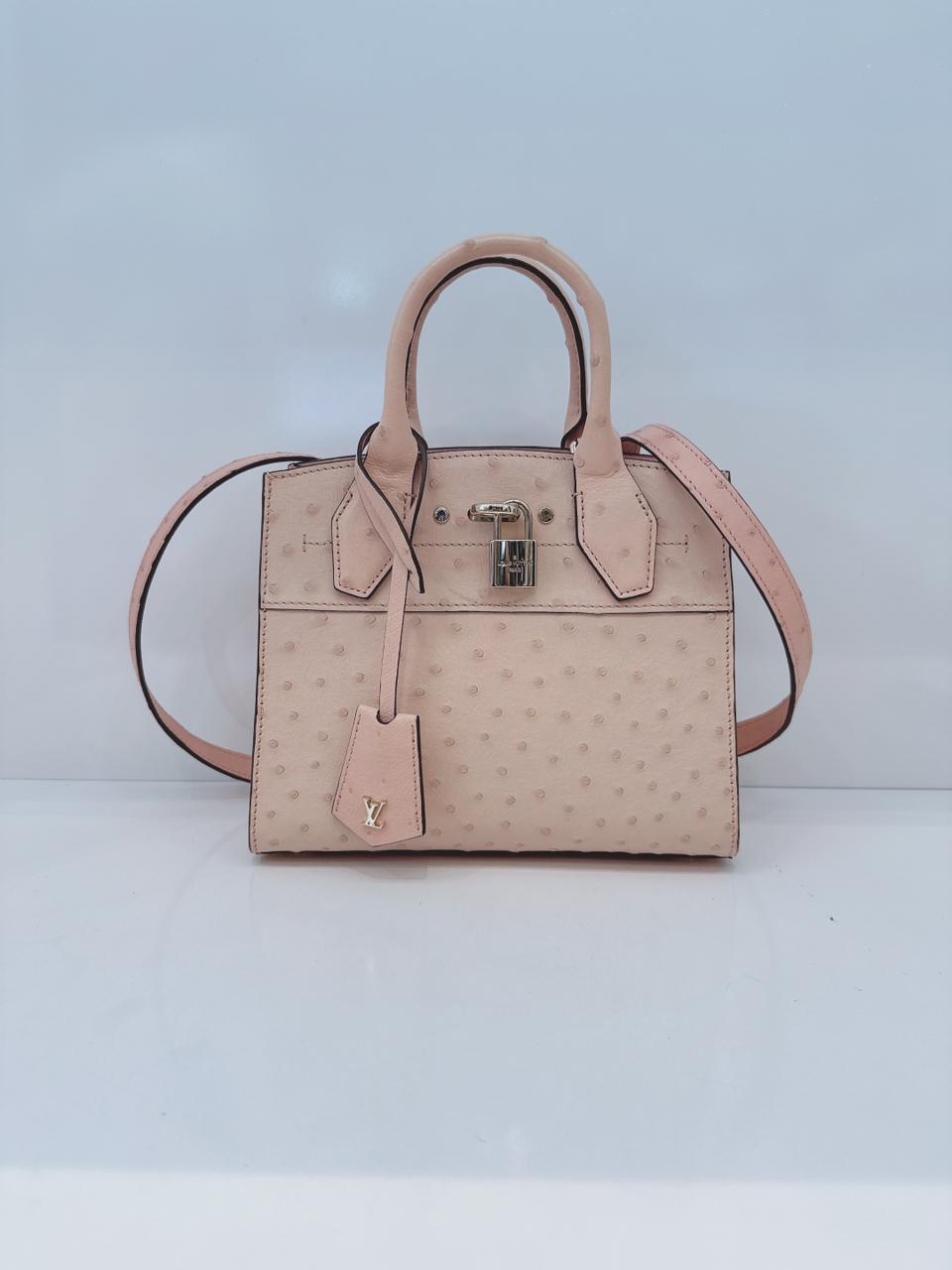 PINK OSTRICH LEATHER CITY STREAMER MINI SHOULDER BAG