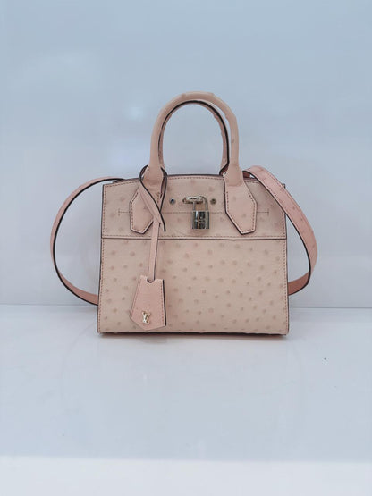 PINK OSTRICH LEATHER CITY STREAMER MINI SHOULDER BAG